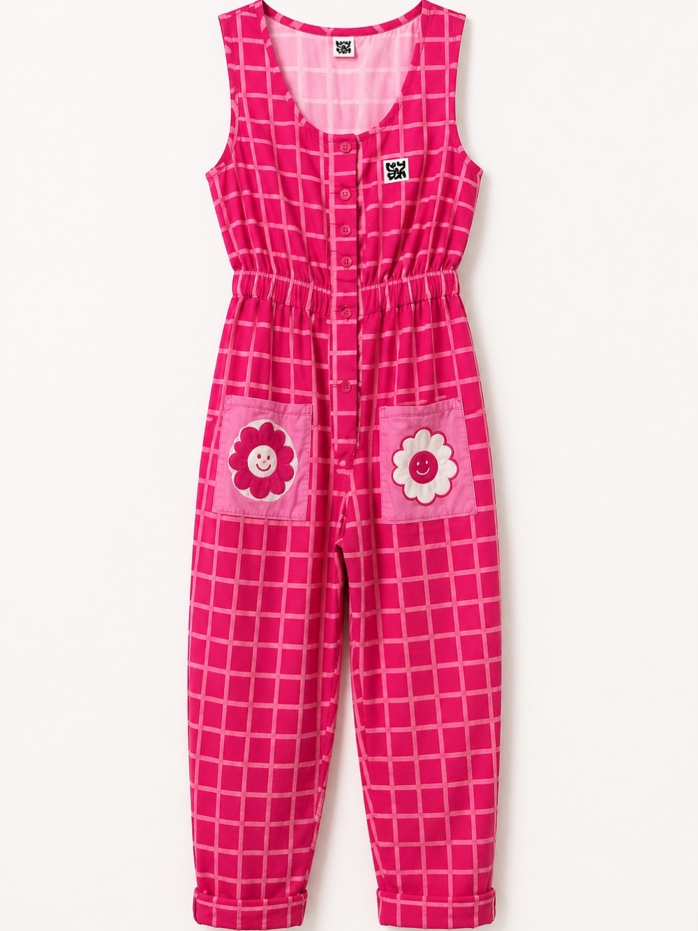 Lucy & Yak Elizabeth Whibley Juni Boilersuit Pink Smiley Grid XS
